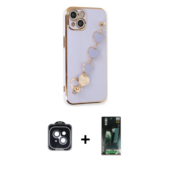 MARSİLYAN™- iPhone 14 Kılıf Nova Işık Prime - Şeffaf 360 Full Body Arka Koruyucu + PVD Metal Kamera Lens - SH