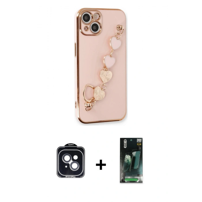 MARSİLYAN™- iPhone 14 Kılıf Nova Işık Prime - Şeffaf 360 Full Body Arka Koruyucu + PVD Metal Kamera Lens - SH
