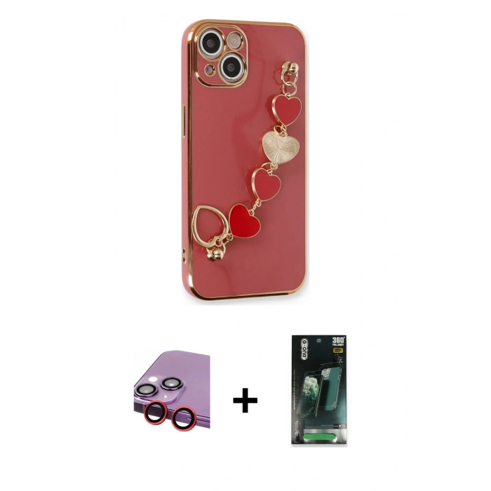 MARSİLYAN™- iPhone 14 Kılıf Nova Işık Prime - Şeffaf 360 Full Body Arka Koruyucu + Raze Metal Kamera Lens - KI