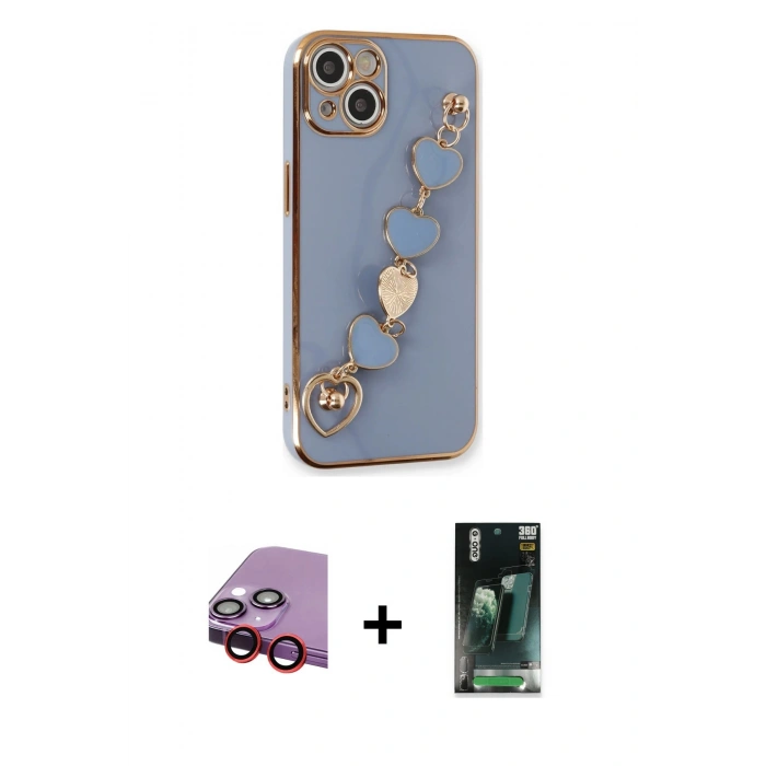 MARSİLYAN™- iPhone 14 Kılıf Nova Işık Prime - Şeffaf 360 Full Body Arka Koruyucu + Raze Metal Kamera Lens - KI
