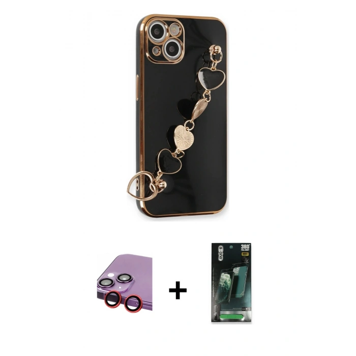 MARSİLYAN™- iPhone 14 Kılıf Nova Işık Prime - Şeffaf 360 Full Body Arka Koruyucu + Raze Metal Kamera Lens - KI