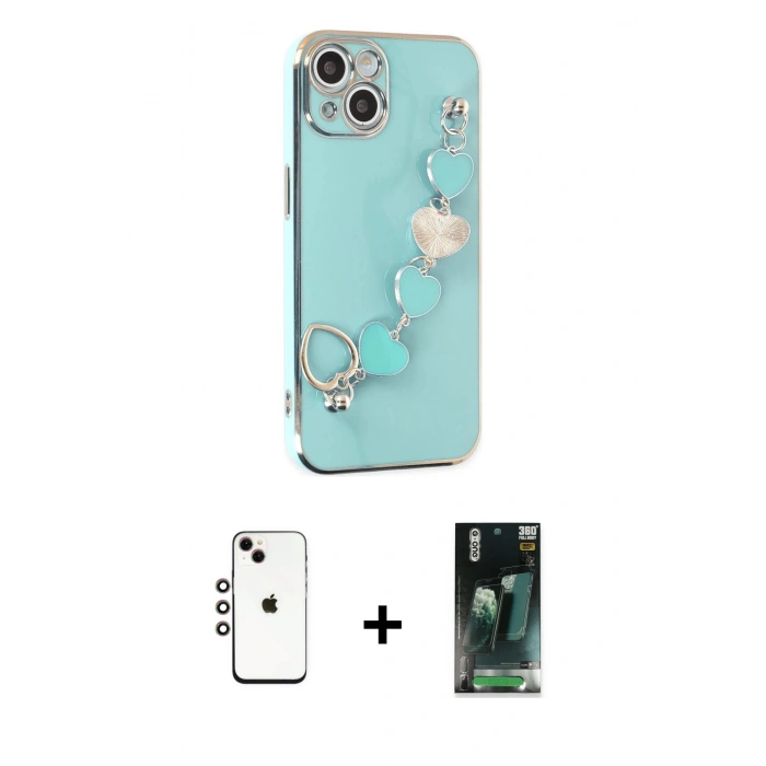 MARSİLYAN™- iPhone 14 Kılıf Nova Işık Prime - Şeffaf 360 Full Body Arka Koruyucu + Shine Kamera Lens - GI