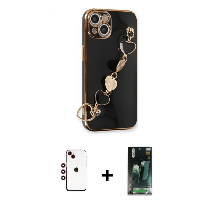MARSİLYAN™- iPhone 14 Kılıf Nova Işık Prime - Şeffaf 360 Full Body Arka Koruyucu + Shine Kamera Lens - KI