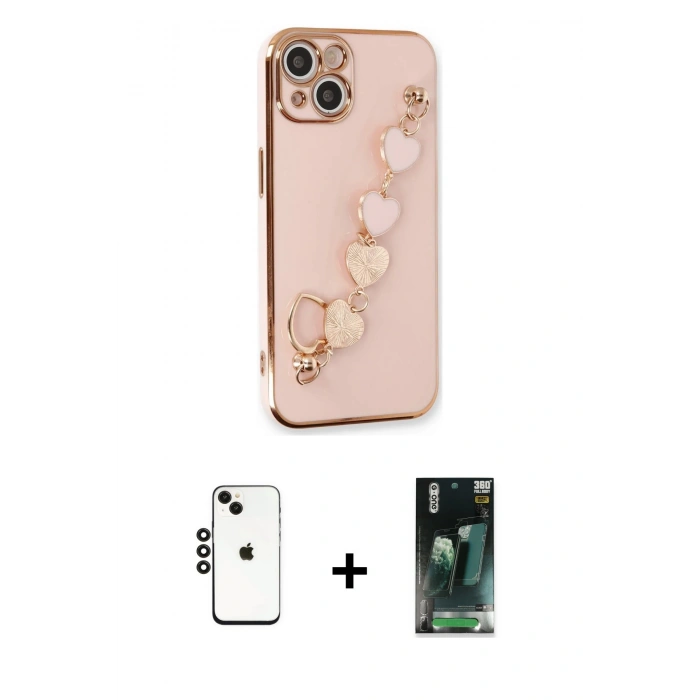 MARSİLYAN™- iPhone 14 Kılıf Nova Işık Prime - Şeffaf 360 Full Body Arka Koruyucu + Shine Kamera Lens - SH