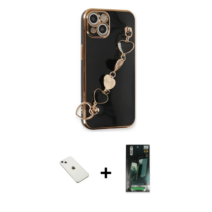 MARSİLYAN™- iPhone 14 Kılıf Nova Işık Prime - Şeffaf 360 Full Body Arka Koruyucu + Sierra Blue Diamond Kamera Lens