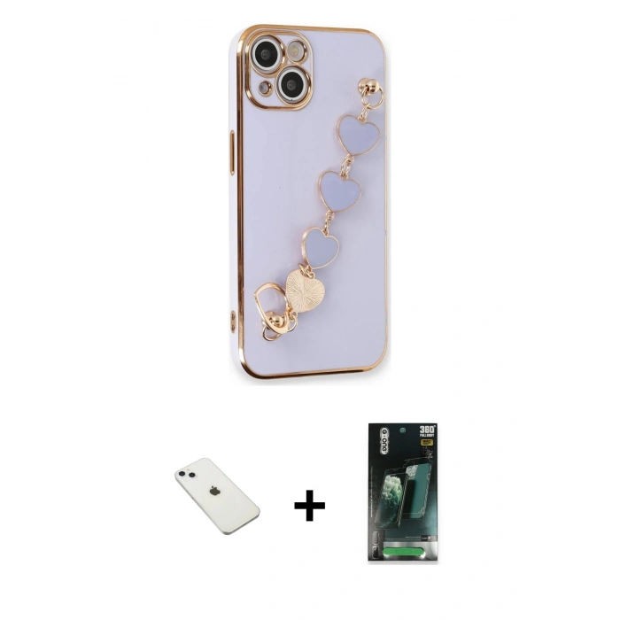 MARSİLYAN™- iPhone 14 Kılıf Nova Işık Prime - Şeffaf 360 Full Body Arka Koruyucu + Sierra Blue Diamond Kamera Lens