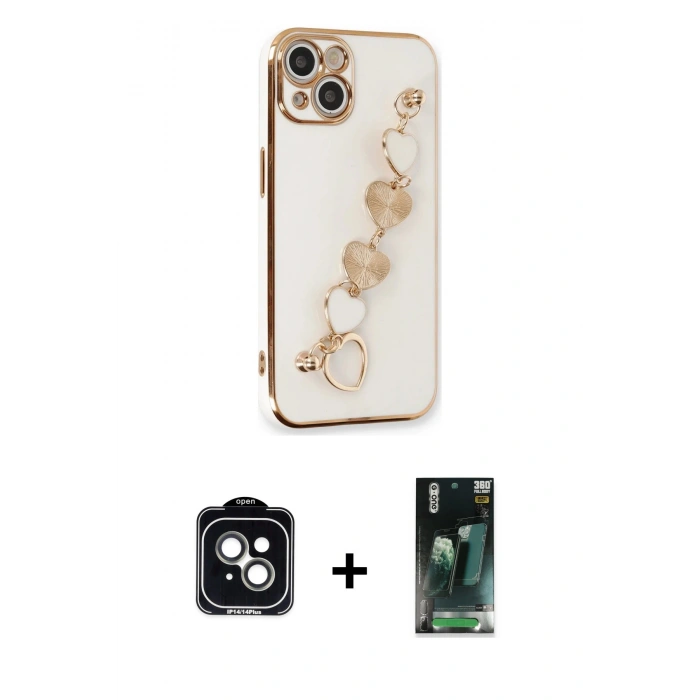 MARSİLYAN™- iPhone 14 Kılıf Nova Işık Prime - Şeffaf 360 Full Body Arka Koruyucu + PVD Metal Kamera Lens - YL