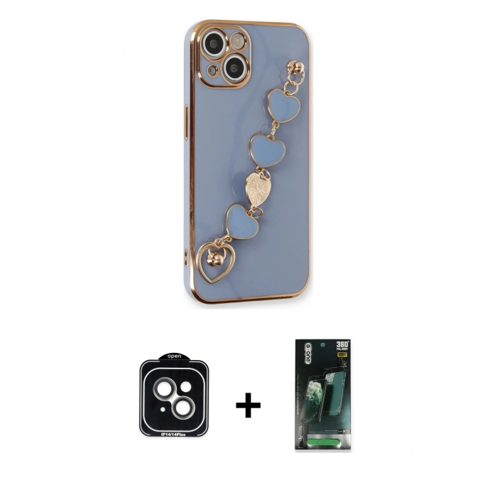 MARSİLYAN™- iPhone 14 Kılıf Nova Işık Prime - Şeffaf 360 Full Body Arka Koruyucu + PVD Metal Kamera Lens - YL