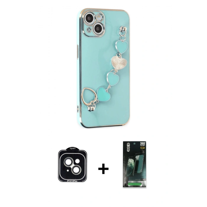 MARSİLYAN™- iPhone 14 Kılıf Nova Işık Prime - Şeffaf 360 Full Body Arka Koruyucu + PVD Metal Kamera Lens - YL
