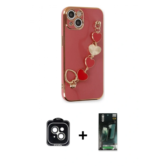 MARSİLYAN™- iPhone 14 Kılıf Nova Işık Prime - Şeffaf 360 Full Body Arka Koruyucu + PVD Metal Kamera Lens - YL