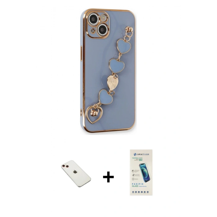 MARSİLYAN™- iPhone 14 Kılıf Nova Işık Prime - Şeffaf Pasifik Cam Ekran Koruyucu + Diamond Kamera Lens - KI