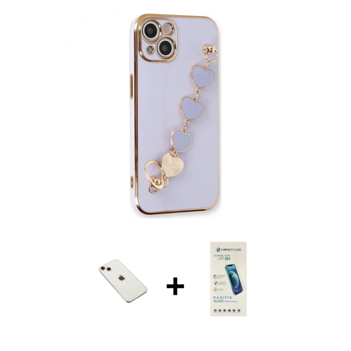 MARSİLYAN™- iPhone 14 Kılıf Nova Işık Prime - Şeffaf Pasifik Cam Ekran Koruyucu + Diamond Kamera Lens - KI