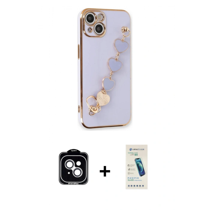 MARSİLYAN™- iPhone 14 Kılıf Nova Işık Prime - Şeffaf Pasifik Cam Ekran Koruyucu + PVD Metal Kamera Lens - GS