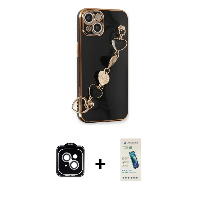 MARSİLYAN™- iPhone 14 Kılıf Nova Işık Prime - Şeffaf Pasifik Cam Ekran Koruyucu + PVD Metal Kamera Lens - GS