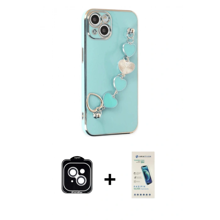 MARSİLYAN™- iPhone 14 Kılıf Nova Işık Prime - Şeffaf Pasifik Cam Ekran Koruyucu + PVD Metal Kamera Lens - GS