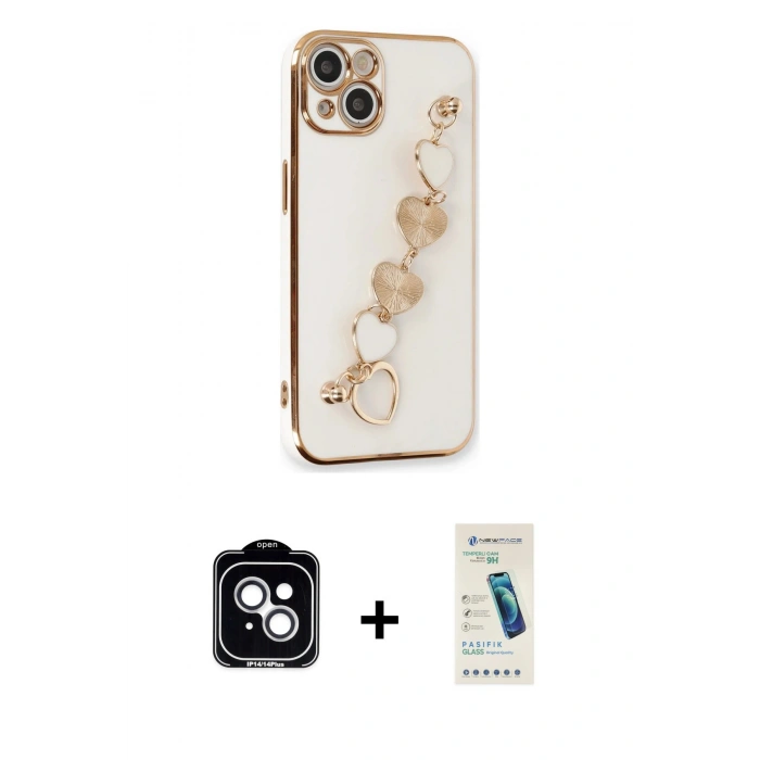 MARSİLYAN™- iPhone 14 Kılıf Nova Işık Prime - Şeffaf Pasifik Cam Ekran Koruyucu + PVD Metal Kamera Lens - GS