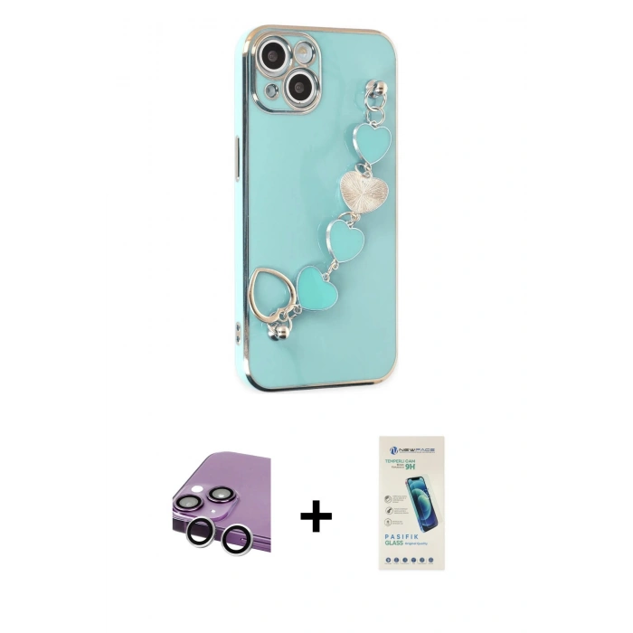 MARSİLYAN™- iPhone 14 Kılıf Nova Işık Prime - Şeffaf Pasifik Cam Ekran Koruyucu + Raze Metal Kamera Lens - GS