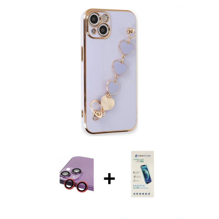 MARSİLYAN™- iPhone 14 Kılıf Nova Işık Prime - Şeffaf Pasifik Cam Ekran Koruyucu + Raze Metal Kamera Lens - KI