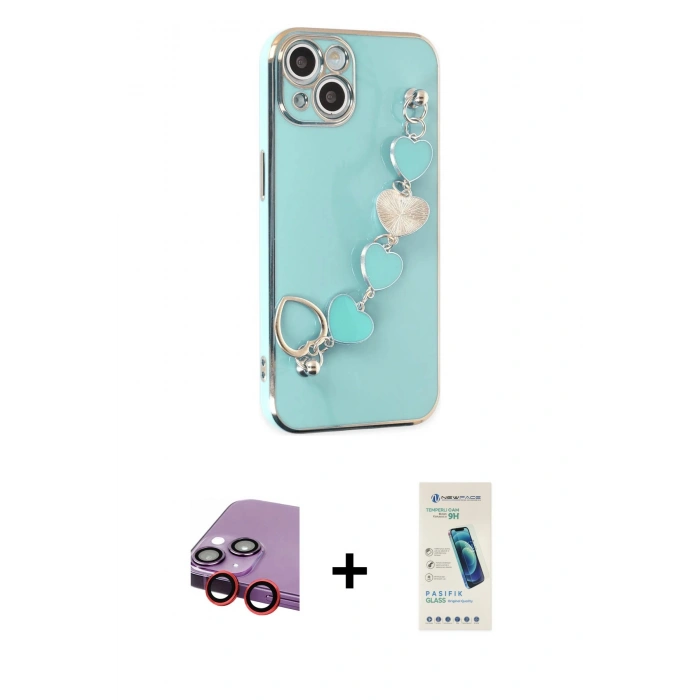 MARSİLYAN™- iPhone 14 Kılıf Nova Işık Prime - Şeffaf Pasifik Cam Ekran Koruyucu + Raze Metal Kamera Lens - KI