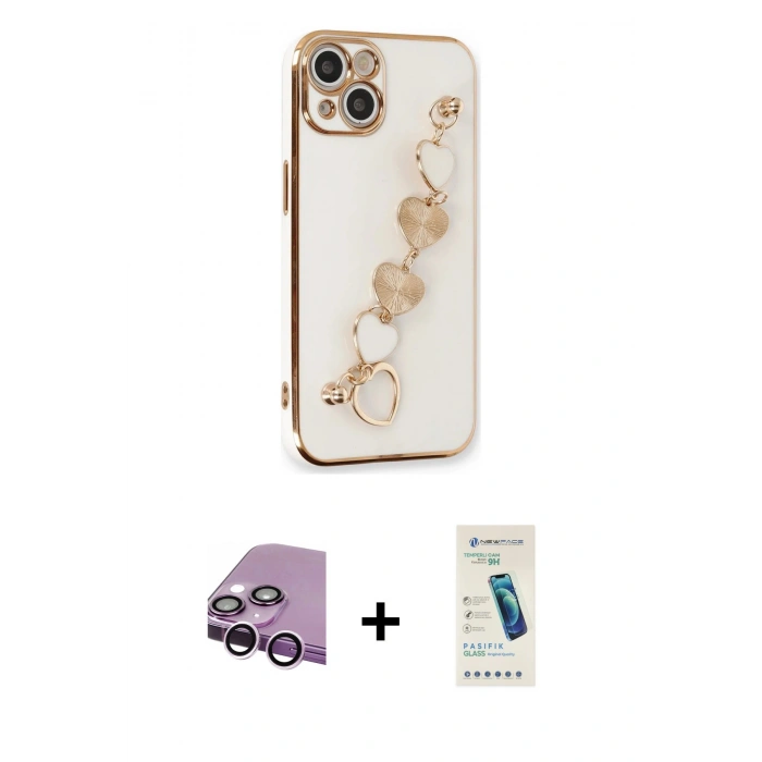 MARSİLYAN™- iPhone 14 Kılıf Nova Işık Prime - Şeffaf Pasifik Cam Ekran Koruyucu + Mor Raze Metal Kamera Lens