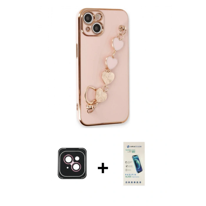 MARSİLYAN™- iPhone 14 Kılıf Nova Işık Prime - Şeffaf Pasifik Cam Ekran Koruyucu + PVD Metal Kamera Lens - PE
