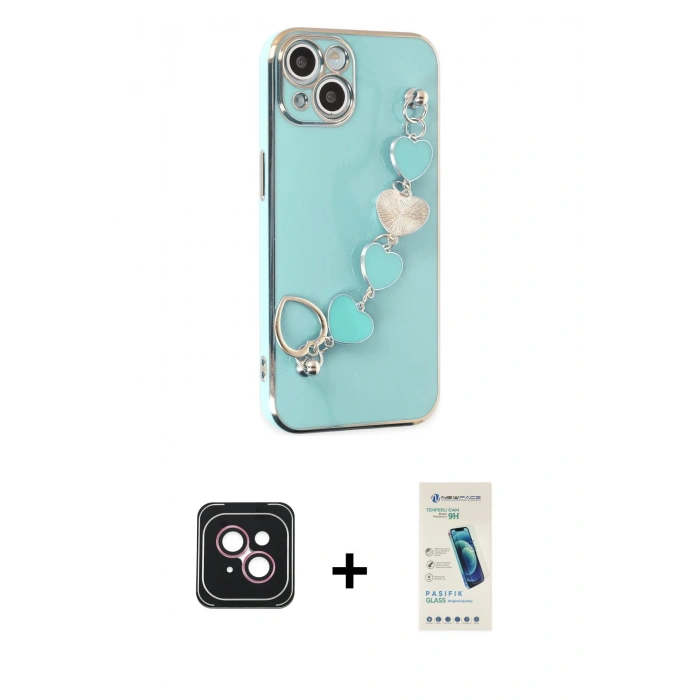MARSİLYAN™- iPhone 14 Kılıf Nova Işık Prime - Şeffaf Pasifik Cam Ekran Koruyucu + PVD Metal Kamera Lens - PE