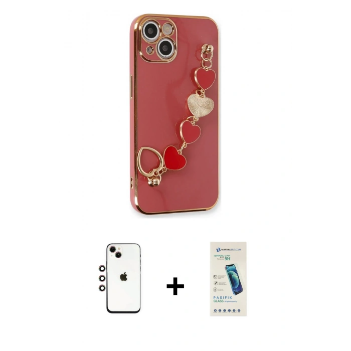 MARSİLYAN™- iPhone 14 Kılıf Nova Işık Prime - Şeffaf Pasifik Cam Ekran Koruyucu + Shine Kamera Lens - GI