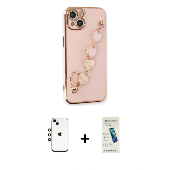 MARSİLYAN™- iPhone 14 Kılıf Nova Işık Prime - Şeffaf Pasifik Cam Ekran Koruyucu + Shine Kamera Lens - GI