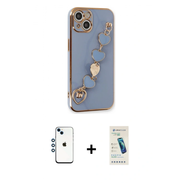 MARSİLYAN™- iPhone 14 Kılıf Nova Işık Prime - Şeffaf Pasifik Cam Ekran Koruyucu + Shine Kamera Lens - MI