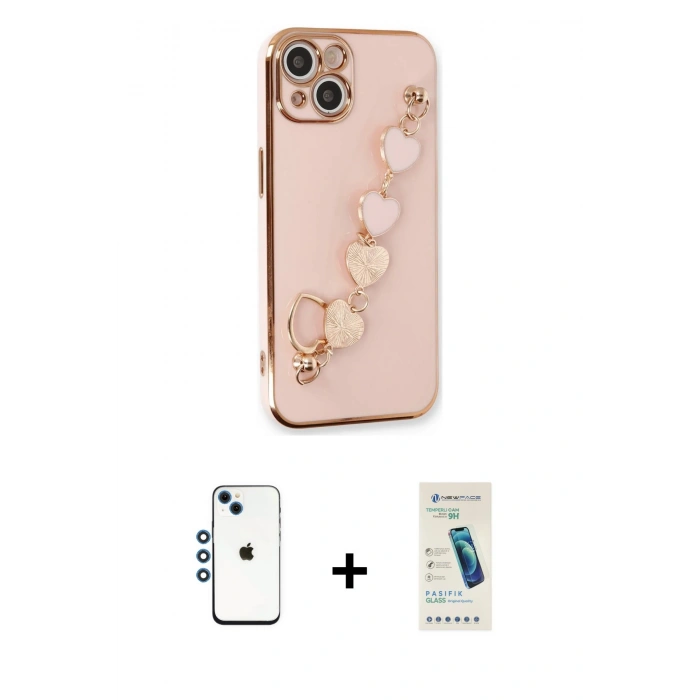 MARSİLYAN™- iPhone 14 Kılıf Nova Işık Prime - Şeffaf Pasifik Cam Ekran Koruyucu + Shine Kamera Lens - MI