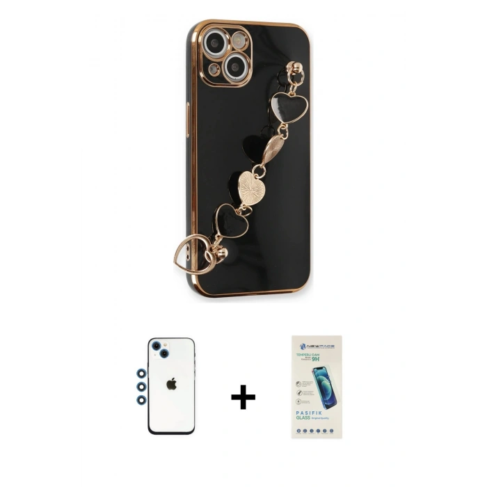 MARSİLYAN™- iPhone 14 Kılıf Nova Işık Prime - Şeffaf Pasifik Cam Ekran Koruyucu + Shine Kamera Lens - MI