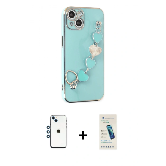 MARSİLYAN™- iPhone 14 Kılıf Nova Işık Prime - Şeffaf Pasifik Cam Ekran Koruyucu + Shine Kamera Lens - MI