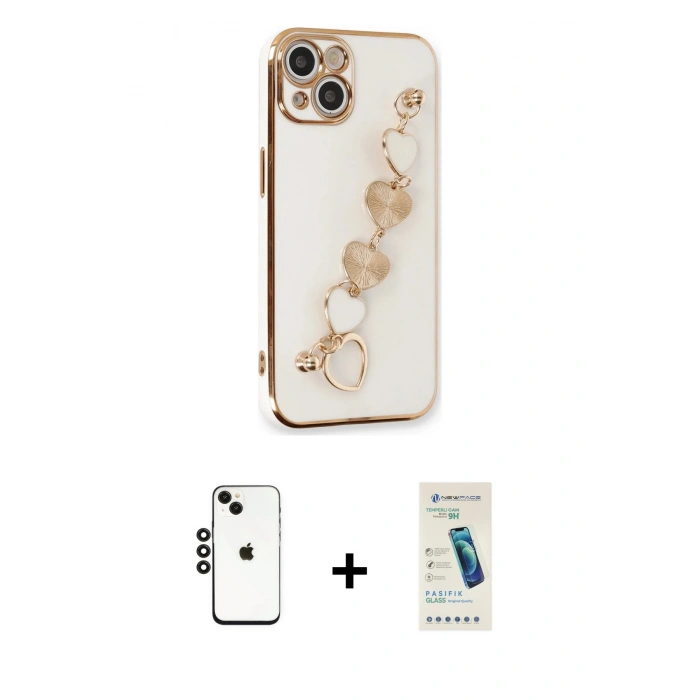 MARSİLYAN™- iPhone 14 Kılıf Nova Işık Prime - Şeffaf Pasifik Cam Ekran Koruyucu + Shine Kamera Lens - SH