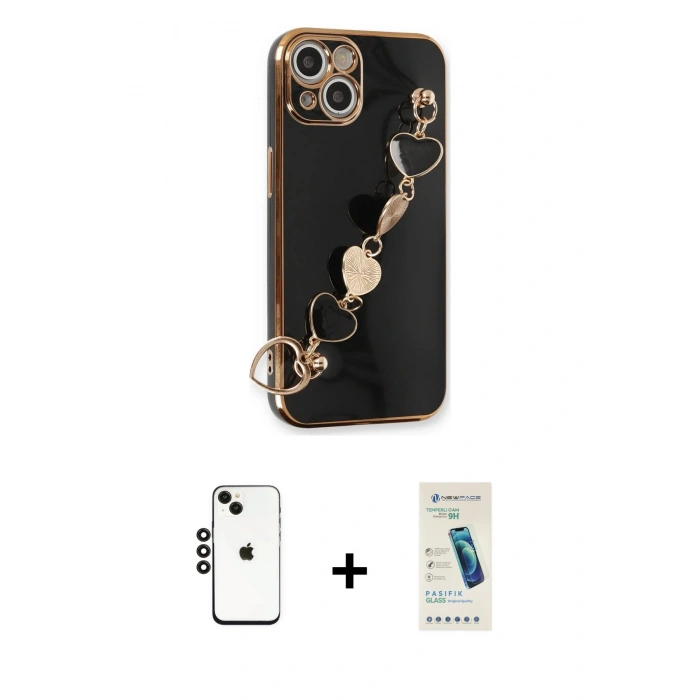 MARSİLYAN™- iPhone 14 Kılıf Nova Işık Prime - Şeffaf Pasifik Cam Ekran Koruyucu + Shine Kamera Lens - SH