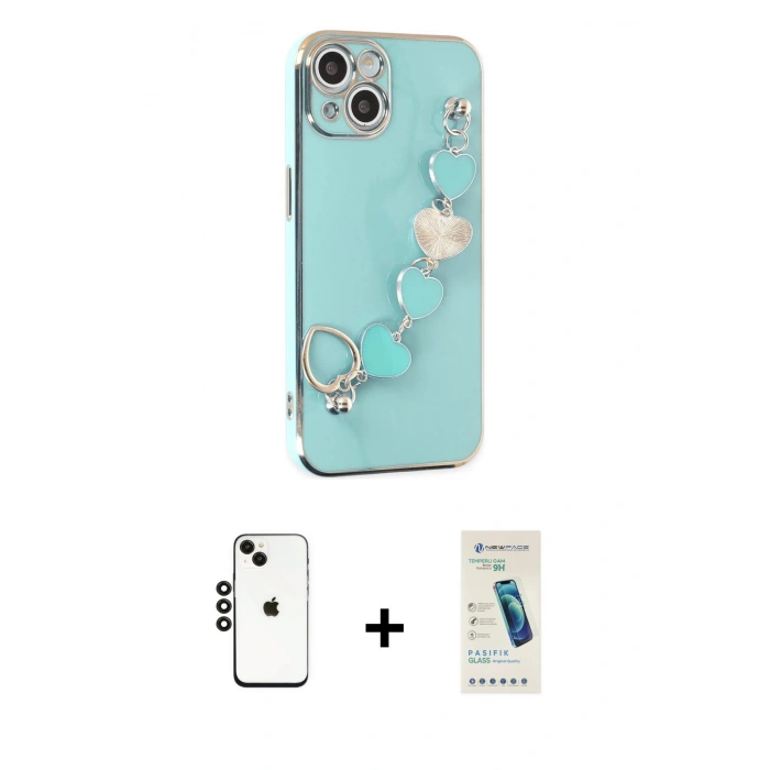 MARSİLYAN™- iPhone 14 Kılıf Nova Işık Prime - Şeffaf Pasifik Cam Ekran Koruyucu + Shine Kamera Lens - SH