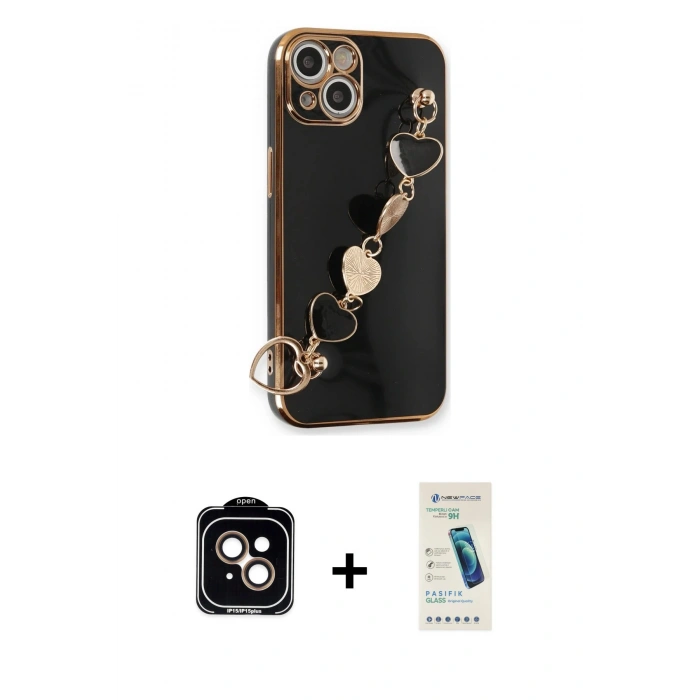 MARSİLYAN™- iPhone 14 Kılıf Nova Işık Prime - Şeffaf Pasifik Cam Ekran Koruyucu + PVD Metal Kamera Lens - TU