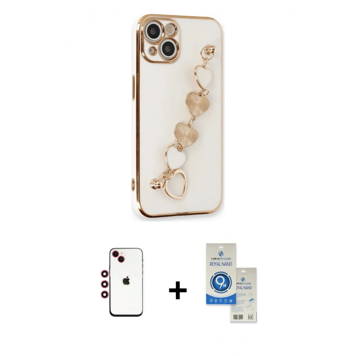 MARSİLYAN™- iPhone 14 Kılıf Nova Işık Prime - Şeffaf Royal Nano Ekran Koruyucu + Shine Kamera Lens - KI