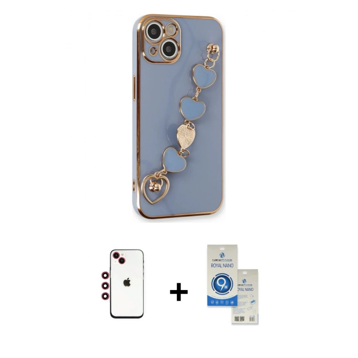 MARSİLYAN™- iPhone 14 Kılıf Nova Işık Prime - Şeffaf Royal Nano Ekran Koruyucu + Shine Kamera Lens - KI