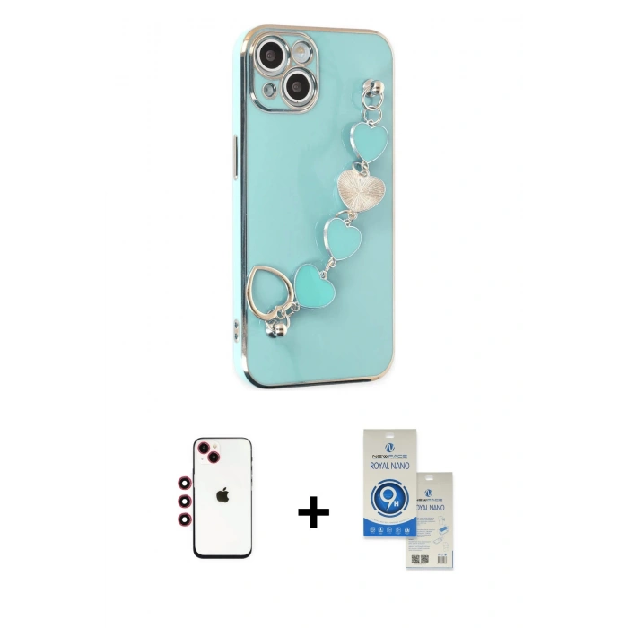 MARSİLYAN™- iPhone 14 Kılıf Nova Işık Prime - Şeffaf Royal Nano Ekran Koruyucu + Shine Kamera Lens - KI
