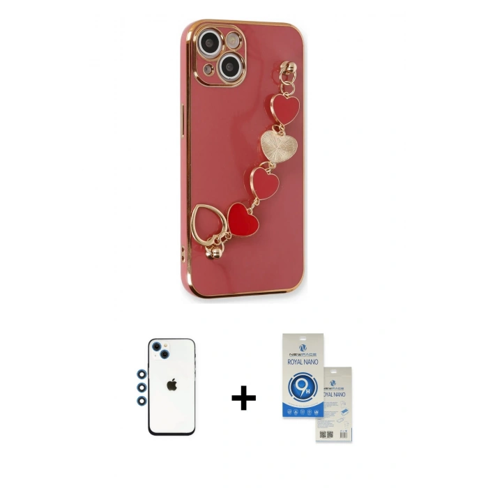 MARSİLYAN™- iPhone 14 Kılıf Nova Işık Prime - Şeffaf Royal Nano Ekran Koruyucu + Mavi Shine Kamera Lens