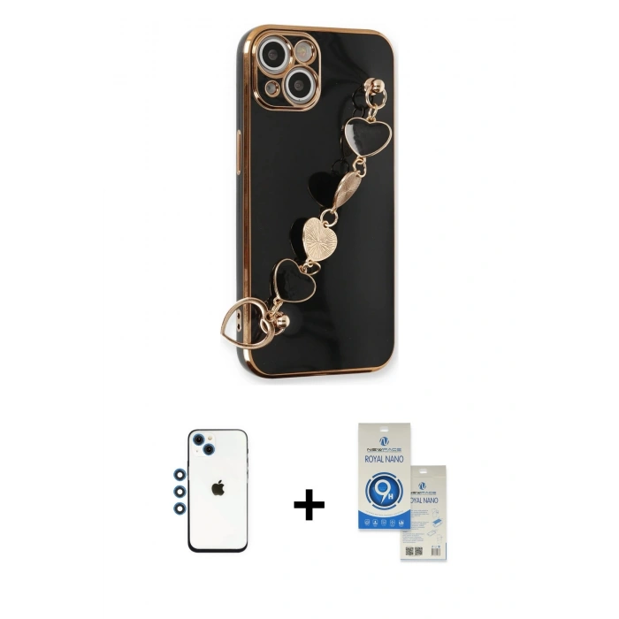 MARSİLYAN™- iPhone 14 Kılıf Nova Işık Prime - Şeffaf Royal Nano Ekran Koruyucu + Mavi Shine Kamera Lens