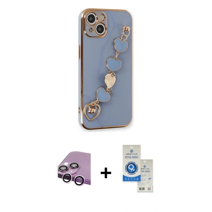 MARSİLYAN™- iPhone 14 Kılıf Nova Işık Prime - Şeffaf Royal Nano Ekran Koruyucu + Raze Metal Kamera Lens - MR