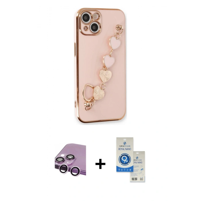 MARSİLYAN™- iPhone 14 Kılıf Nova Işık Prime - Şeffaf Royal Nano Ekran Koruyucu + Raze Metal Kamera Lens - MR