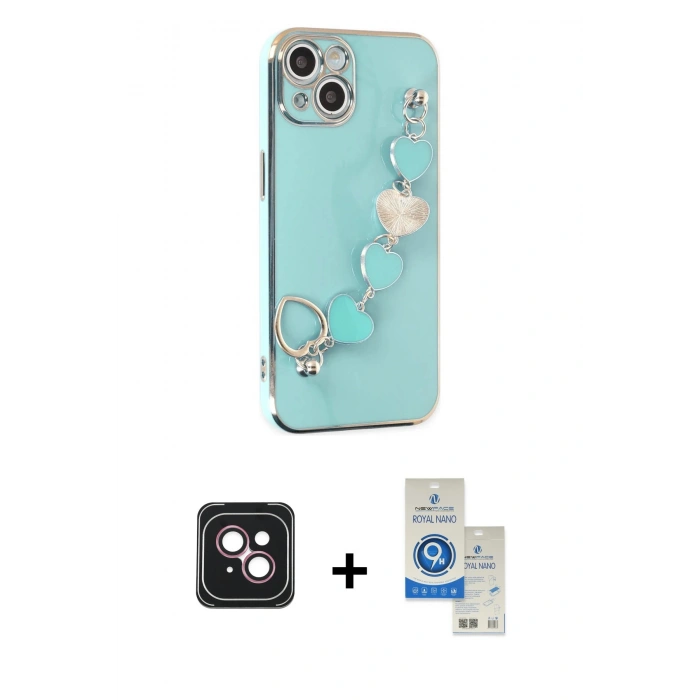 MARSİLYAN™- iPhone 14 Kılıf Nova Işık Prime - Şeffaf Royal Nano Ekran Koruyucu + PVD Metal Kamera Lens - PE