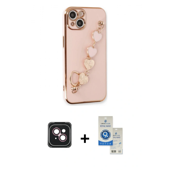 MARSİLYAN™- iPhone 14 Kılıf Nova Işık Prime - Şeffaf Royal Nano Ekran Koruyucu + PVD Metal Kamera Lens - PE