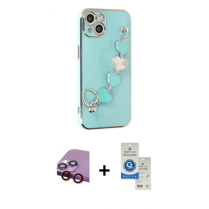 MARSİLYAN™- iPhone 14 Kılıf Nova Işık Prime - Şeffaf Royal Nano Ekran Koruyucu + Raze Metal Kamera Lens - KI