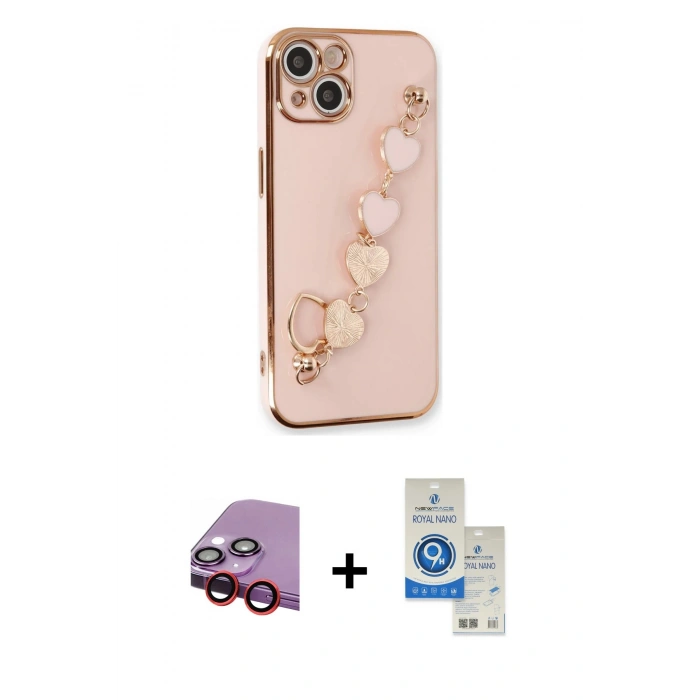 MARSİLYAN™- iPhone 14 Kılıf Nova Işık Prime - Şeffaf Royal Nano Ekran Koruyucu + Raze Metal Kamera Lens - KI