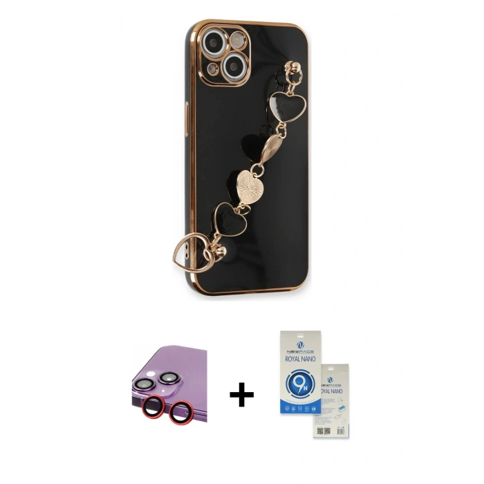 MARSİLYAN™- iPhone 14 Kılıf Nova Işık Prime - Şeffaf Royal Nano Ekran Koruyucu + Raze Metal Kamera Lens - KI