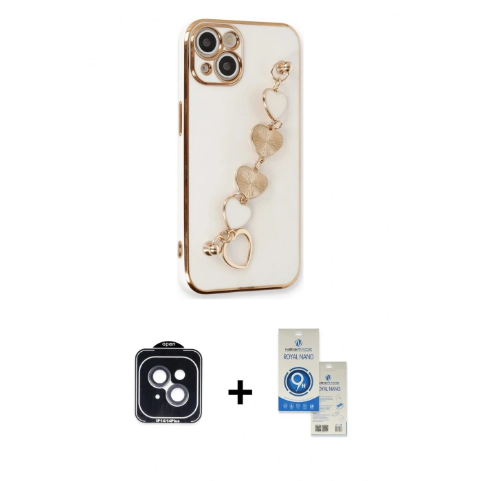 MARSİLYAN™- iPhone 14 Kılıf Nova Işık Prime - Şeffaf Royal Nano Ekran Koruyucu + PVD Metal Kamera Lens - SH