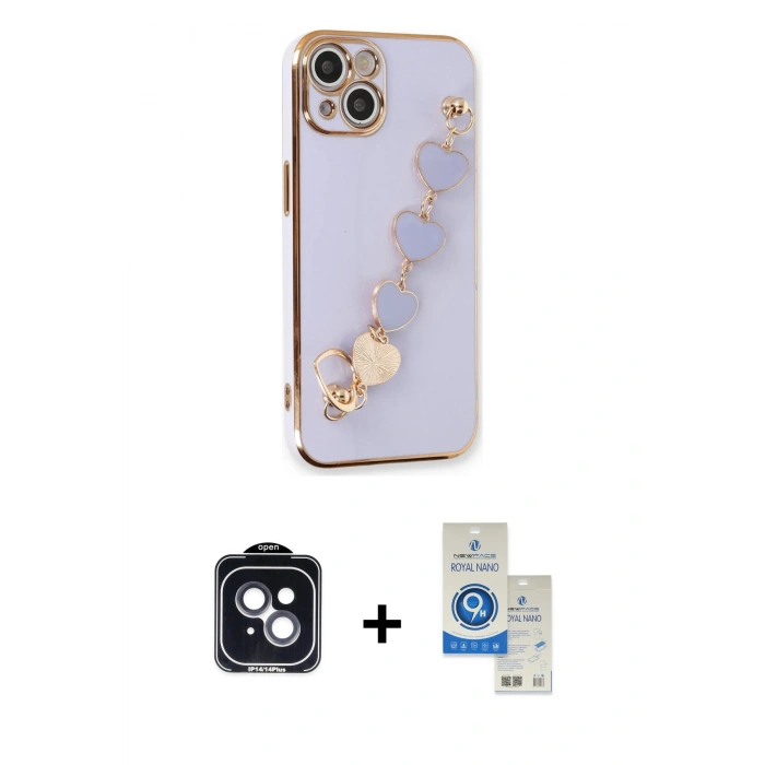 MARSİLYAN™- iPhone 14 Kılıf Nova Işık Prime - Şeffaf Royal Nano Ekran Koruyucu + PVD Metal Kamera Lens - SH